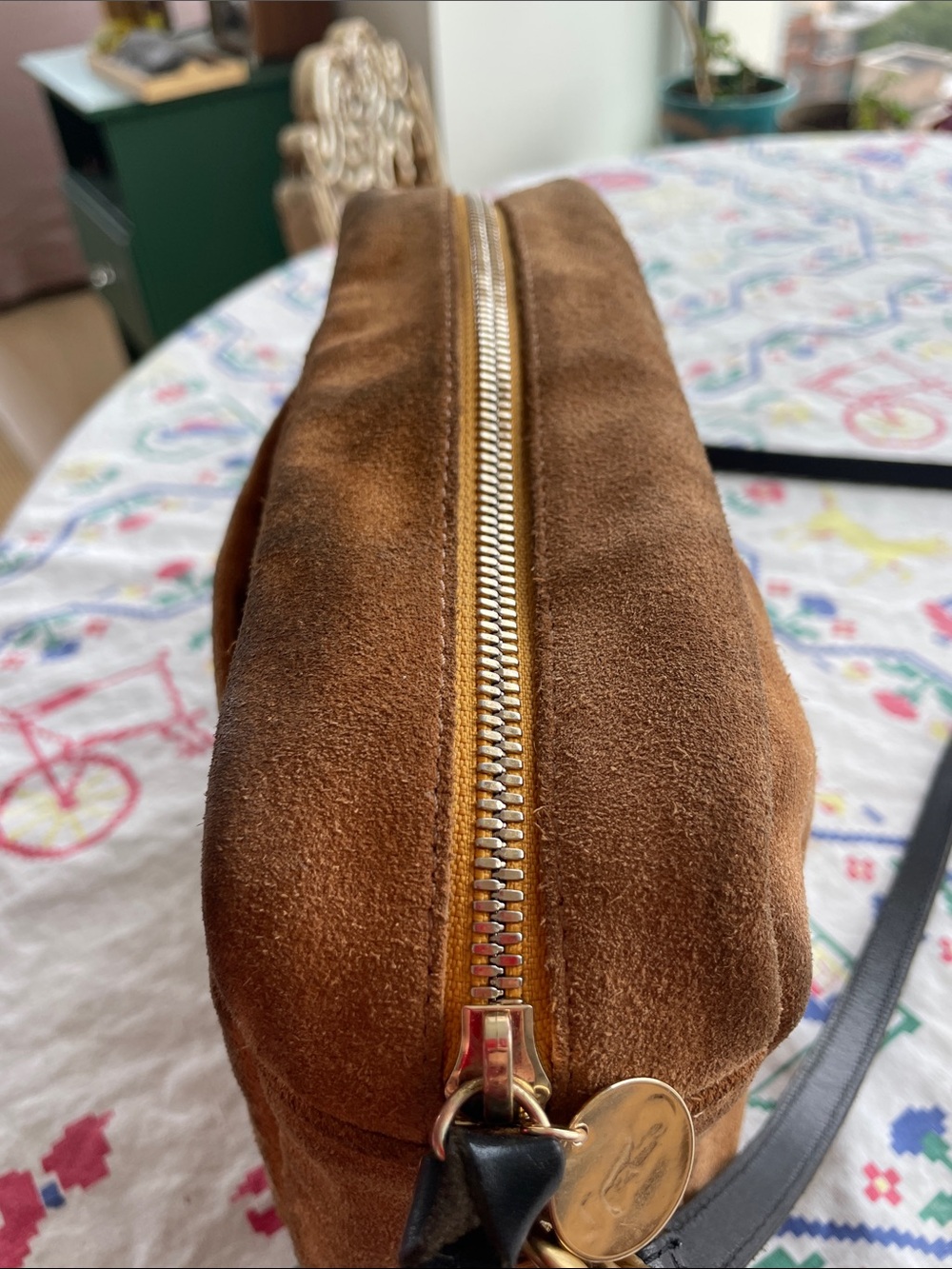 Brown Suede Clare V Bag with Green & Red Stripe - Picture 4 of 6